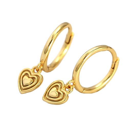 BSLVWG Hoop Ohrringe, Sterling Silber 925 Layered Love Heart Dangle Hoop Ohrringe Minimalistische Herzen Dangle Kleine Huggie Hoops Knorpel Hypoallergene Ohrringe für Frauen Mädchen (Gold) von BSLVWG