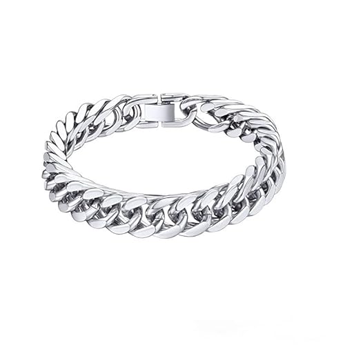 BSLVWG Kubanische Link Kette Armband-Robuste Edelstahl Curb Breite Kubanische Link Kette Armband Silber Edelstahl Modeschmuck Armband für Männer Papa Freund Mann, 6.7/7.5/8.2 Zoll (8.2 inches) von BSLVWG