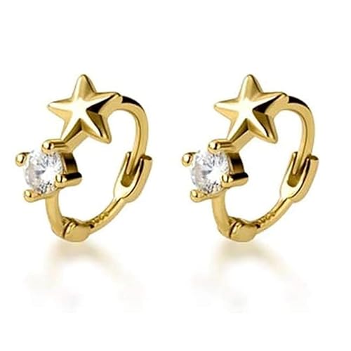 BSLVWG Nette CZ Stern Knorpel Mini Tiny Manschette Kleine Reifen Ohrringe Sensible Ohr Silber zierliche Tragus Huggie Reifen Hypoallergene Piercing Schmuck Geschenke für Frauen Teen Girls (groß, Gold) von BSLVWG