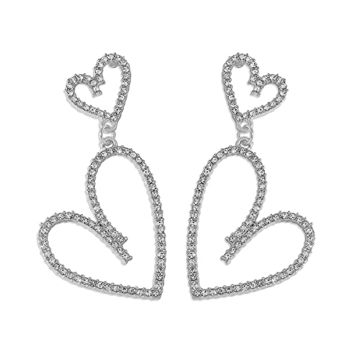 BSLVWG Ohrringe für Frauen Silber Gold Stud Herz Ohrringe Strass Funkeln Ohrringe Hypoallergen Schmuck für Frauen Geburtstag Geburtstag Weihnachten Valentinstag Geschenke für sie (Silber) von BSLVWG