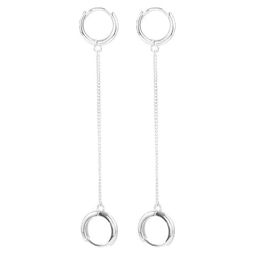 BSLVWG Paar Doppel-Creolen für Frauen Mädchen 925 Sterling Silber Kleine Huggie Baumeln Kette Tropfen Zweites Loch Helix Post Mehrere Ohrstecker Lobe Piercing Manschette Knorpel Männer Schmuck Punk von BSLVWG