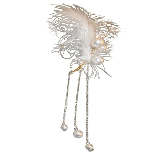 BSLVWG Perle Feder Ohrring, niedliche Feder Ohr Clip Gold Quaste kein Piercing Ohr Clip verstellbare Ohr Manschette Ohrringe für Frauen und Mädchen von BSLVWG