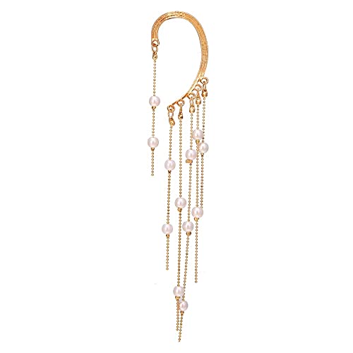 BSLVWG Perle Quaste Stil Zirkon Ohrringe, Gold Funkeln Kein Piercing Ohrclip, Wickeln lange Manschette Ohrringe Schmuck Geschenke für Frauen Mädchen 1 PC von BSLVWG