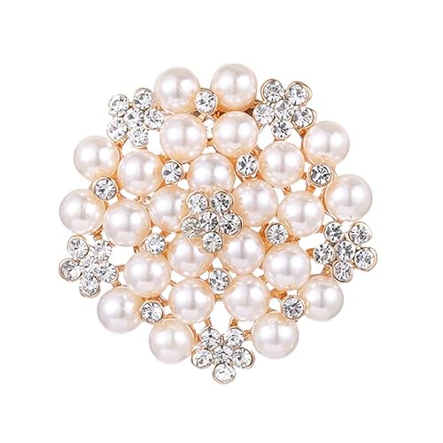 BSLVWG Perle Strass Brosche Pin für Frauen Vintage Barock Runde Kristall Perle Boho Broschen Revers Pins Xmas Festival Schmuck Geschenk Tägliche Schmuck Schals Schal Clip Kleid Hut Zubehör (Gold) von BSLVWG