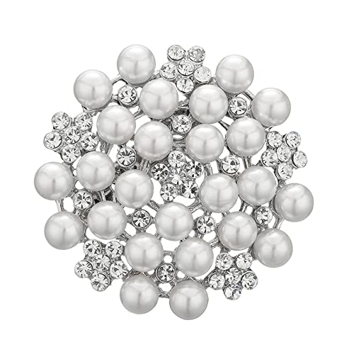 BSLVWG Perle Strass Brosche Pin für Frauen Vintage Barock Runde Kristall Perle Boho Broschen Revers Pins Xmas Festival Schmuck Geschenk Tägliche Schmuck Schals Schal Clip Kleid Hut Zubehör (Silber) von BSLVWG