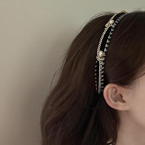 BSLVWG Perlen-Stirnbänder für Damen, Vintage-Karo-Haarbänder, elastische Haarbänder, Haarschmuck, Stirnbänder für Frauen und Mädchen von BSLVWG