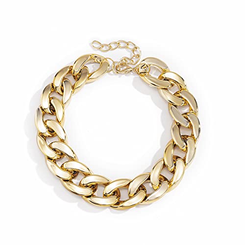 BSLVWG Punk Halskette Kubanische Link Kette Choker Halskette Leichte Chunky Oval Kette Halskette Statement Hip Hop Schmuck für Frauen und Mädchen (Gold) von BSLVWG