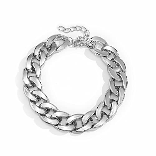 BSLVWG Punk Halskette Kubanische Link Kette Choker Halskette Leichte Chunky Oval Kette Halskette Statement Hip Hop Schmuck für Frauen und Mädchen (Silber) von BSLVWG