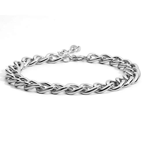 BSLVWG Punk Kubanische Link Kette Choker Halskette Leichte Chunky Oval Chain Link Halskette Statement Hip Hop Schmuck für Frauen und Mädchen (Silber) von BSLVWG