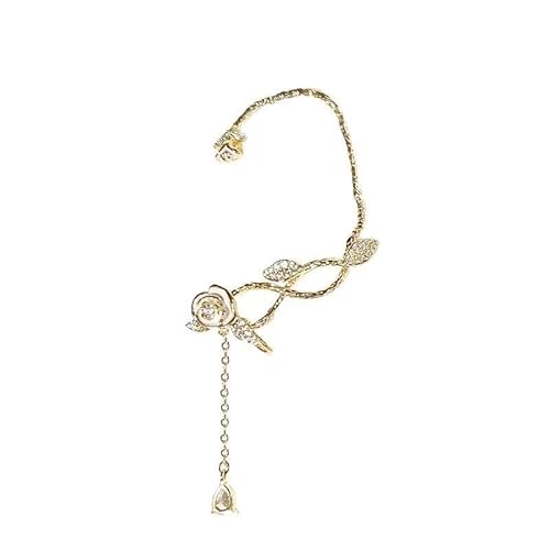 BSLVWG Rose Blume Ohr Manschette Wrap Ohrringe 1-Paar Gold Wrap Crawler Quaste Ohrringe Ohr Kletterer Kein Piercing Mode Ohrringe Schmuck für Frauen und Mädchen von BSLVWG