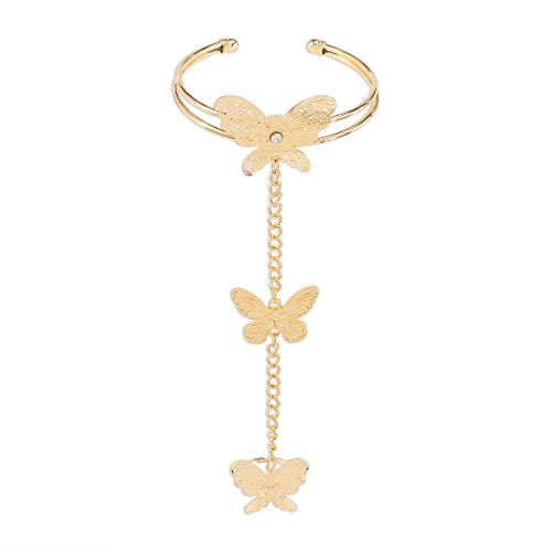BSLVWG Schmetterling Finger Ring Armband Slave Chain Vintage Layered Quaste Personalisieren Hand Chain Schmuck für Frauen und Mädchen (01) von BSLVWG