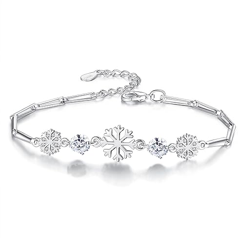 BSLVWG Schneeflocke Armband für Frauen, Armbänder für Frauen Silber, weiß vergoldete Armband Schneeflocke mit Cubic Zirkonia Freundschaft Armbänder, Geburtstagsgeschenk für Frauen (Silber) von BSLVWG