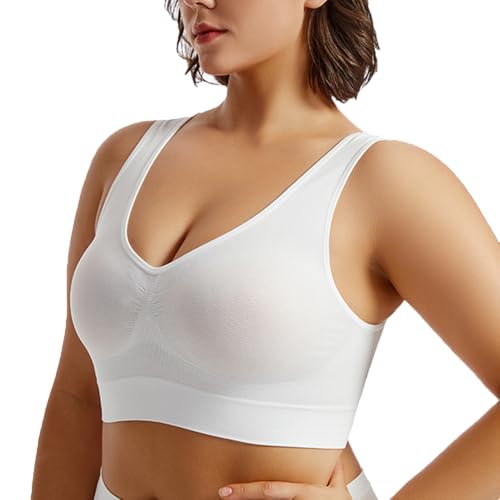 BSLVWG Sport BHS Frauen Plus Größe für große Brüste Nicht verdrahtet Abnehmbare gepolsterte Schlaf BHS Push Up Top für Yoga (DE/NL/SE/PL, Alphanumerisch, 5XL, Große Größen, Regular, Weiß) von BSLVWG