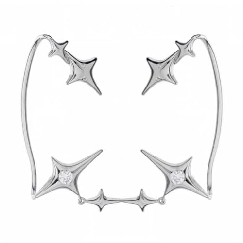 BSLVWG Star Ear Cuff Wrap Clip On Clawler Climber Hypoallergenic Ear Cuffs Silver Stars Ear Crawler Non Piercing Earrings for Women and Girls, Metall von BSLVWG