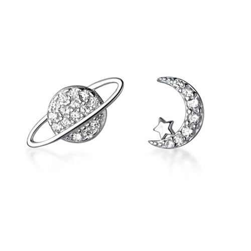 BSLVWG Stern Mond Ohrstecker Silber Asymmetrischer Stern Mond Planet Kleine Knorpel Ohrstecker für Frauen Teen Mädchen Hypoallergene Piercing Post Schmuck Geschenke Geburtstag Tochter Schwester Xmas von BSLVWG