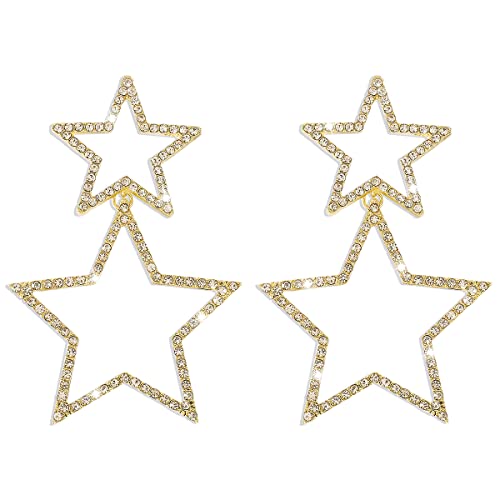 BSLVWG Strass Big Star Dangle Ohrringe für Frauen Mädchen Kristall Lange Quaste Sterne Charms Drop Dangling Stud Mode Leichtes Festival Weihnachten Geburtstag (Gold) von BSLVWG