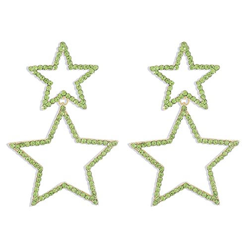 BSLVWG Strass Big Star Dangle Ohrringe für Frauen Mädchen Kristall Lange Quaste Sterne Charms Drop Dangling Stud Mode Leichtes Festival Weihnachten Geburtstag (Grün) von BSLVWG