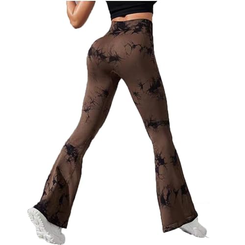 BSLVWG Tie Dye Yoga Leggings Nahtlose High Waisted ausgestellte Leggings Breites Bein Bottom Bootleg Bauchkontrolle Workout Gym Flare Hosen von BSLVWG