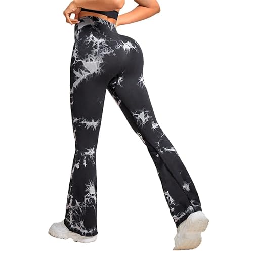 BSLVWG Tie Dye Yoga Leggings Nahtlose High Waisted ausgestellte Leggings Breites Bein Bottom Bootleg Bauchkontrolle Workout Gym Flare Hosen von BSLVWG