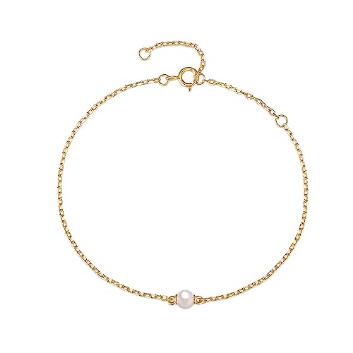 BSLVWG Tiny Pearl Armbänder Kette 925 Sterling Silber Perle Handkette Hand Dainty Pearl Armbänder Minimalist Everyday Pearl Armband Schmuck für Frauen Mädchen (Gold) von BSLVWG