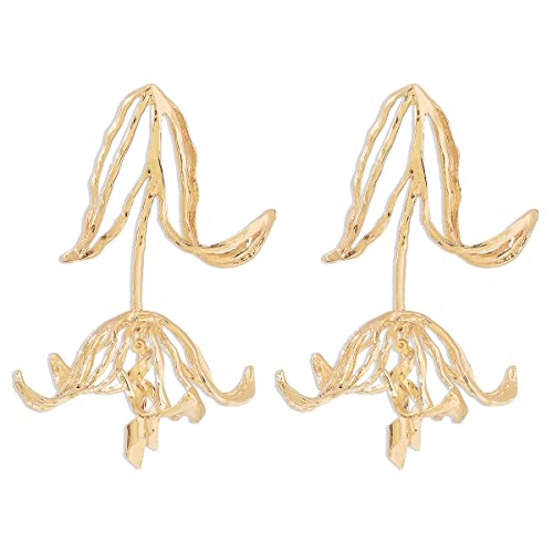BSLVWG Übertriebene Blume Ohrringe Gold Große Aussage Dangle Ohrringe Punk Metall Tulpe Stud Ohrringe Unregelmäßige geometrische Ohrringe Schmuck für Frauen und Mädchen (Gold) von BSLVWG