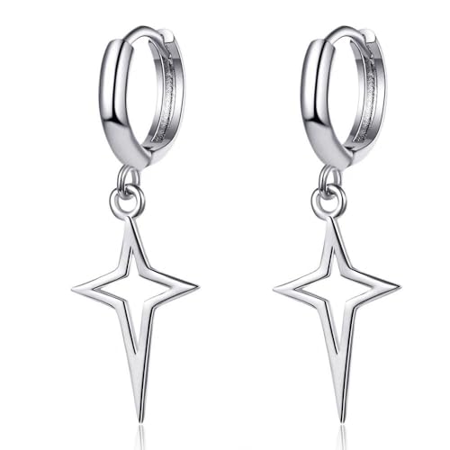 BSLVWG Unisex Dangle Drop Hoop Ohrringe für Frauen Männer Weiß überzogene zierliche Ohrringe Hypoallergene Sleeper Hoop Ohrringe für Frauen Tiny Hoop Ohrringe für Mädchen (Silber) von BSLVWG