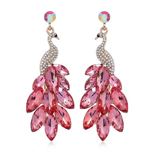 BSLVWG Vintage Pfau Dangle Ohrringe für Frauen Mädchen Boho 14K Gold überzogene grüne Kristallfeder Pfau Aussage Drop Dangling Stud Ohrring Übertrieben Geburtstag Urlaub Schmuck Geschenke (Rot) von BSLVWG