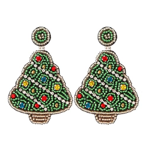 BSLVWG Weihnachtsbaum Dangle Drop Ohrringe für Frauen Mädchen, gewebte Stern Bead mit Seil Quasten Stud Weihnachten Ohrringe Schmuck Geschenke für Weihnachten Weihnachtsfeier (02) von BSLVWG