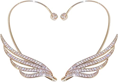 BSLVWG glänzende Zirkon Flügel Ohr Clip, 2 PCS Ohrringe Keine Piercing Engel Flügel Ohr Clip Ohrringe, Drop Ohrringe Clip Ohrringe für Frauen Mädchen (Gold) von BSLVWG