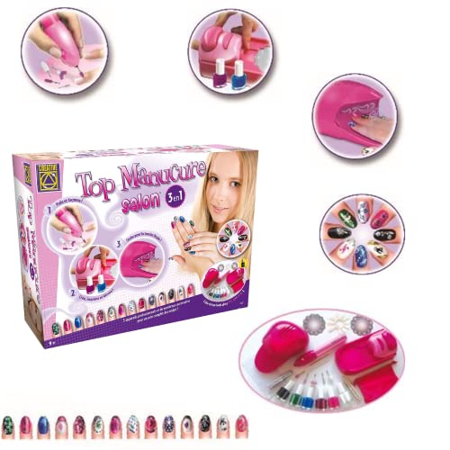 BSM Creative - Top Maniküre Salon 3 in 1 - Kreatives Spielzeug für Kinder - Nagelstudio für Kinder - Lack, Glitzer, künstliche Nägel im Kreativset enthalten - CT6112 von BSM