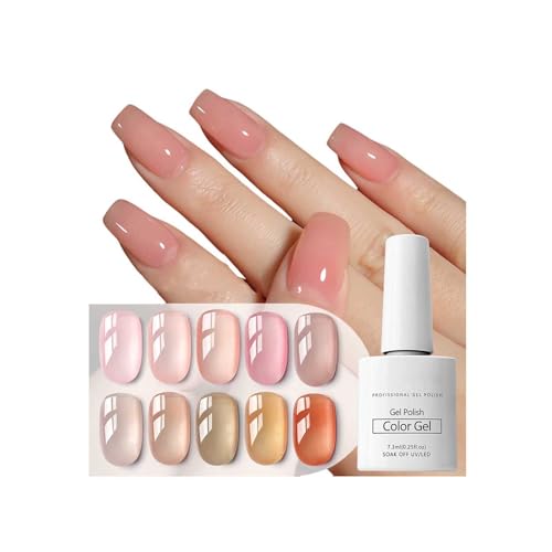 Jelly Nude Gel Nail Polish Set, 10 Colors Translucent Nude Gel Polish Neutral Light Pink Clear Brown Soak off UV LED Nail Polish for at Home Salon DIY French Manicure Nails Art von BSMKCL