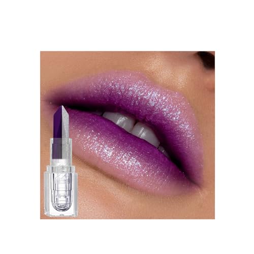 Lila Lippenstift für Frauen, Dual Color Shimmer Metallic Lila Lippenstift Silber Lippenstift Hochpigment Lang Anhaltend Wasserdicht Sparkling Glitter Feuchtigkeitsspendender Lipgloss Matte Finish Lip von BSMKCL