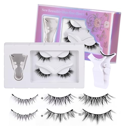 Magnetische Wimpern, natürliches Aussehen mit Applikator, kein Kleber oder Eyeliner erforderlich, falsche Wimpern, 2 Paar wiederverwendbare weiche magnetische Wimpern Kit Manga Lashes leicht, einfach von BSMKCL