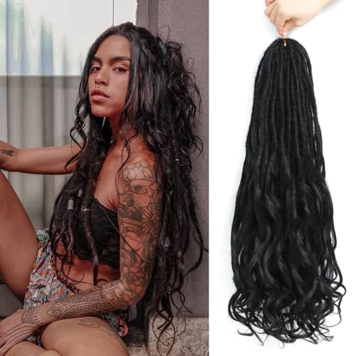 24 Inch Loose Wave Dreadlock Extensions 10 Strands Double Ended French Curly Synthetic Dreadlock Extensions 0.6CM Thin Soft Locs With Curly Ends Crochet Dreads for Black Women (1B) von BSMLSPHW