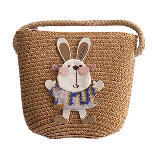 BSTCAR Stroh Tasche Mädchen, Strohtasche Handtasche Umhängetasche Cartoon Hasen Kaninchen Mini Strandtasche Stroh Geschenk für Kinder von BSTCAR