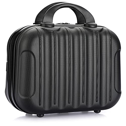 BSTKEY Tragbare Make-up Reisekoffer, Hartschale Kosmetikkoffer Handgepäck Organizer, Mini ABS Tragetasche Koffer mit Gummiband, Schwarz, Mini Bauchmuskel-Tragekoffer mit Gummiband von BSTKEY