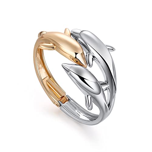 Delphin-Armband Damen Gold und Silber Manschettenarmbänder für Damen Geburtstagsscharnier offen Boho glatter Delphin-Liebes-Armreif (Gold and Silber) von ODETOJOY