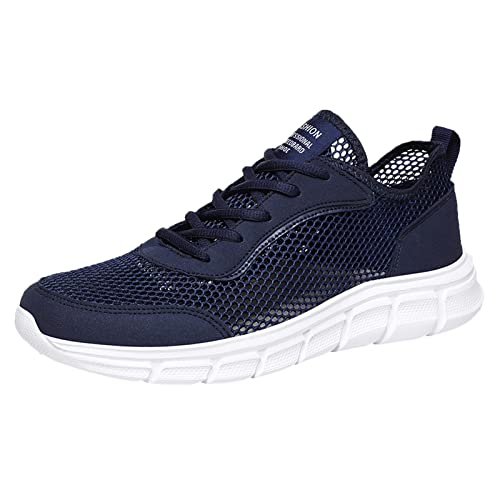 2024 Herren Stilvoll Sommer Barfußschuhe Barfuss Sneaker mit Breiter Zehenbox Laufschuhe Mesh Walkingschuhe Turnschuhe Atmungsaktives Obermaterial rutschfeste Gummisohle Gr.40-45 (Dark Blue, 44) von BSWFA