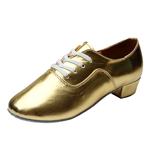 97 Herren Schuhe Schwarz Einfarbige Herren-Schnürschuhe für den modernen Tanz Dance Hall Latein-Tanzschuhe Herren Outdoor Schuhe 43 (40, Gold) von BSWFA