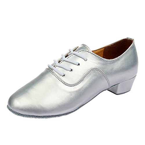 97 Herren Schuhe Schwarz Einfarbige Herren-Schnürschuhe für den modernen Tanz Dance Hall Latein-Tanzschuhe Herren Outdoor Schuhe 43 (42, Silber) von BSWFA