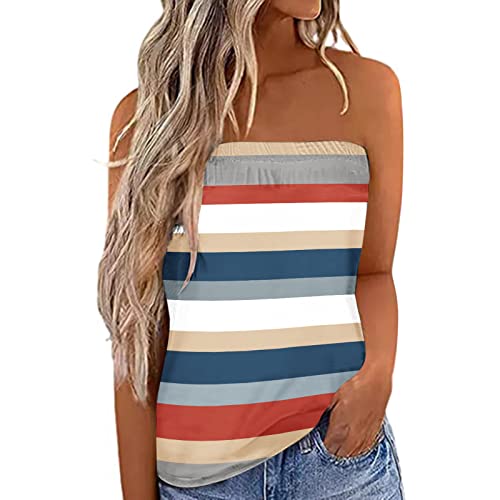 Ärmellose Bluse, Schulterfrei Trägerlose Bandeau Tube Tank Tops Bluse Shirt Ärmellos Sommer Casual Basic Tank Tops Schlauchshirt Oberteile Oversized Tshirt Damen Vintage Z01F-Blau L von BSWFA