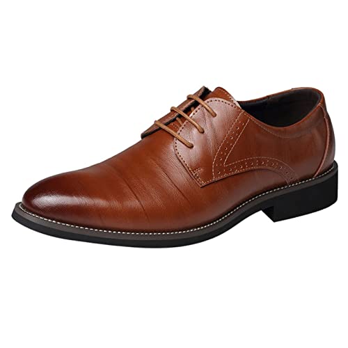 BSWFA Anzug Schuhe Herren Schuhe im klassischen Stil für Herren zum Hineinschlüpfen aus PU- mit niedriger Gummisohle und Blockabsatz 11 Herren Schuhe (44, Gelb) von BSWFA