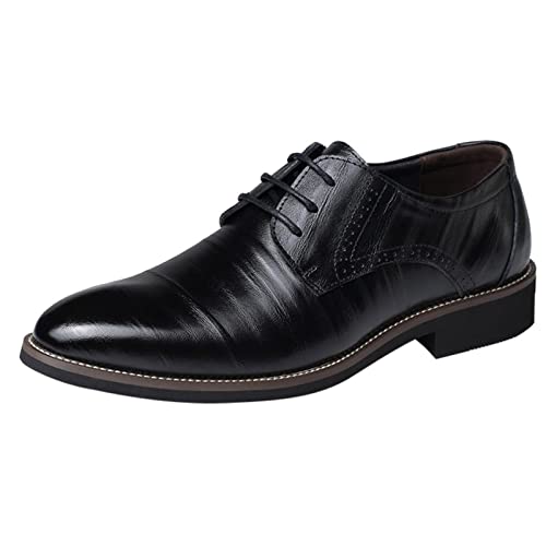 BSWFA Anzug Schuhe Herren Schuhe im klassischen Stil für Herren zum Hineinschlüpfen aus PU- mit niedriger Gummisohle und Blockabsatz 11 Herren Schuhe (48, Schwarz) von BSWFA