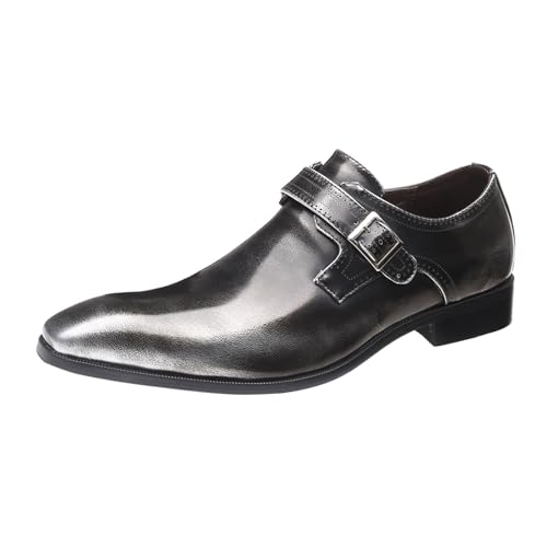 BSWFA Business Formale Spitze Zehe Lederschuhe Übergröße Halbschuh Moderne Klassische Slipper Flach Atmungsaktiv Freizeitschuhe Faulenzer mit niedrigem Absatz Schnalle Loafers Schuhe zum (Grey, 46) von BSWFA