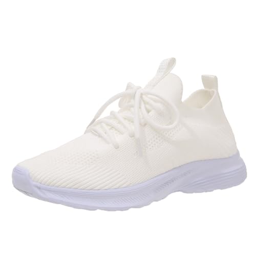 BSWFA Damen Mesh Laufschuhe，Dämpfung Leichtgewichts Atmungsaktiv Walkingschuhe，Stabilität,Grip Grüne Gr36-43 (12-White, 36) von BSWFA