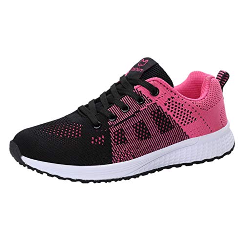 BSWFA Damen Mesh Turnschuhe Luftpolster Sneaker Schulschuhe Schnürer Leichte Stoßfest Mode Sportschuhe Leichte Laufschuhe Hallenschuhe Atmungsaktiv Walkingschuhe Indoor Fitnessschuhe (Pink, 40) von BSWFA