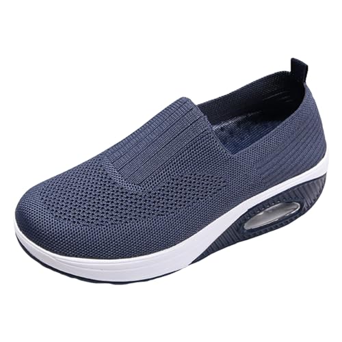 BSWFA Damen Round Toe Lace Freizeitschuhe Laufschuhe Turnschuhe Straßenlaufschuhe rutschfest Leichtgewichts Atmungsaktiv WalkingschuheOutdoorTennisschuheSportschuhe,Größe 36-43EU (11-Blue, 39) von BSWFA