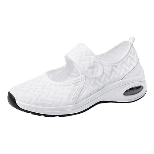 BSWFA Damen Round Toe Lace Freizeitschuhe Laufschuhe Turnschuhe Straßenlaufschuhe rutschfest Leichtgewichts Atmungsaktiv WalkingschuheOutdoorTennisschuheSportschuhe,Größe 36-43EU (11-White, 37) von BSWFA