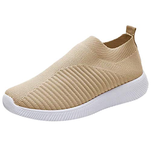 BSWFA Damen Stilvoll Sommer Fitnessschuhe Atmungsaktiv Barfußschuhe Turnschuhe Damen Traillaufschuhe Schlupfschuhe Leicht Sneakers Sportschuh Schwarz Gr.35-43 (Khaki, 40) von BSWFA