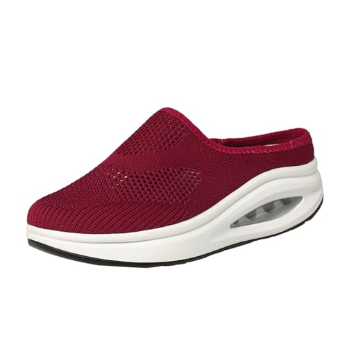 BSWFA Damenschuhe, einfarbig, Freizeitschuhe, hohl, atmungsaktiv, modisch, flach, ohne Absatz, Schaukelschuhe, Turnschuhe Leinenschuhe Damen Schuhe (13-Wine, 39) von BSWFA